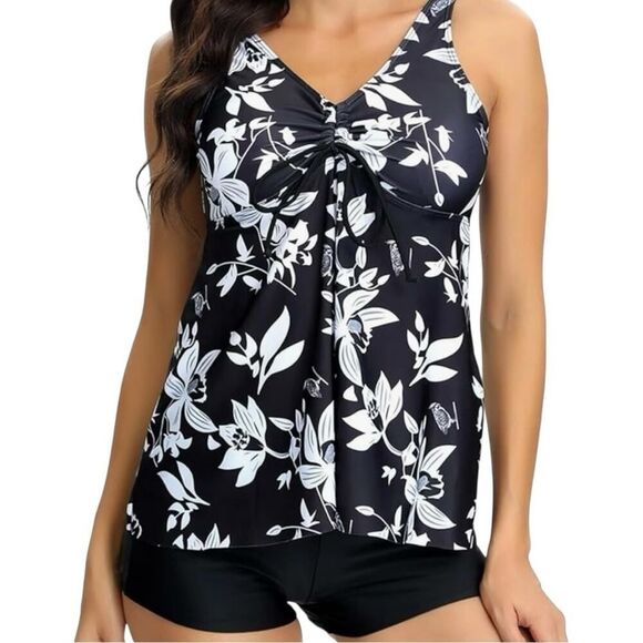 Floral Black and White Tankini Set - Picture 5 of 11